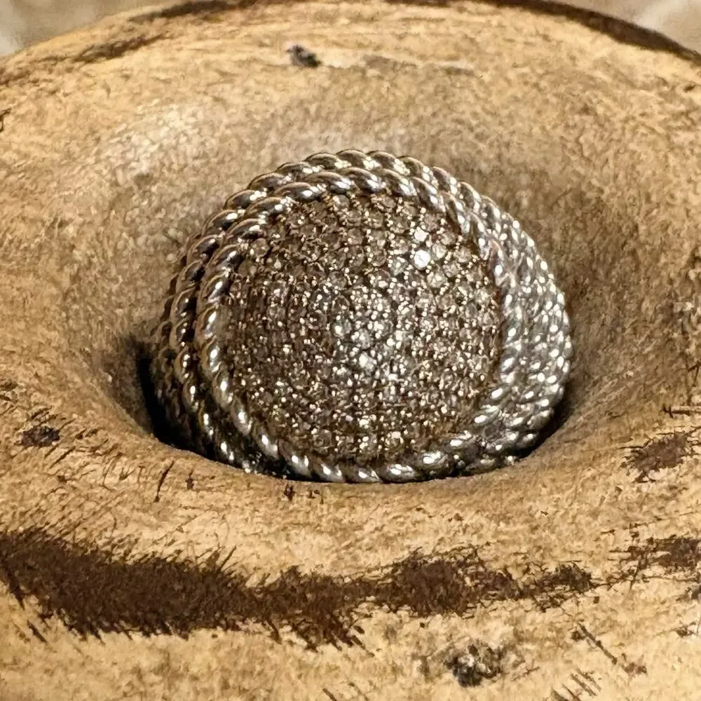 JS Sterling Silver and Cognac Diamond Ring Size 10 Dome Statement
